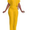 Women's Summer 2 Piece Outfits Casual Tracksuit Short Sleeve Button Down Crop Top Wide Leg Long Pant Lounge Sets