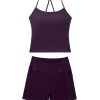 2 Piece Workout Sets for Women Padded Sports Bra Tank Booty Gym Shorts with Pockets