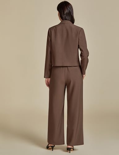 Suits for Women 2 Piece Sets Business Casual Outfits Dressy Cropped Blazer Wide Leg Pants Suit Office Work