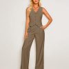 Pant Suits for Women Dressy Casual 2 Piece Sets Sleeveless Blazer Vest with High Rise Wide Leg Pants Work Office