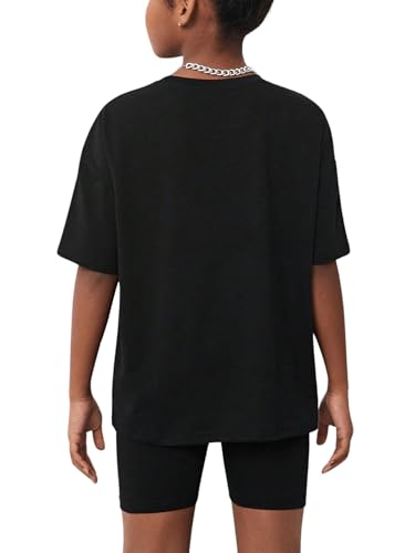 Girl's Letter Print Drop Shoulder Tee Tops & Biker Shorts 2 Piece Causal Summer Workout Outfits Set