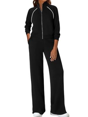 Womens 2 Piece Outfits Sweatsuits 2025 Fall Full Zip Sweatshirts Workout Pants Matching Lounge Sets Tracksuits