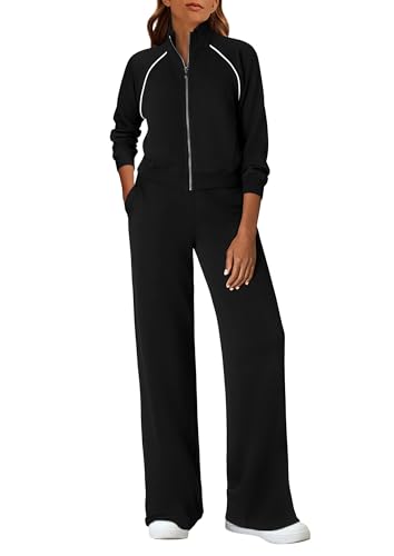 Womens 2 Piece Outfits Sweatsuits 2025 Fall Full Zip Sweatshirts Workout Pants Matching Lounge Sets Tracksuits