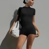 Womens Workout Sets 2 Piece Seamless Summer Outfits Scrunch Butt Shorts Crew Neck T-shirt Matching Clothing Set