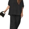 Women's Plus Size 2 Piece Outfits 3/4 Batwing Sleeve Capelet Crew Neck Pullover Top Wide Leg Pants Lounge Set