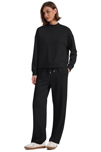 Two Piece Sets for Women Fall Outfits Lounge Sets Mock Neck Tops Wide Leg Pants Vacation Travel Airport Outfits