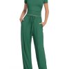 Women's Summer 2 Piece Outfits Square Neck Short Sleeve Tops High Waisted Wide Leg Pants Casual Matching Sets