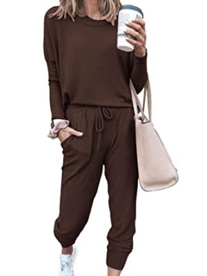 Women Fall 2 Piece Lounge Outfit Long Sleeve Tops High Waisted Jogger Pants Set Spring Travel Clothes Tracksuit
