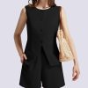 Women's Summer 2 Piece Outfits High Waisted Short Sets Crewneck Button Down Vest Business Work Blazer Suit