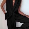 Women's 2 Piece Outfits Sleeveless Suit Vest and Wide Leg Pants Business Casual Blazer Sets
