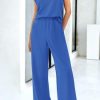 Women Two Piece Outfits Summer Short Sleeve Knit Tops Wide Leg Pants Lounge Matching Sets Sweatsuit Airport