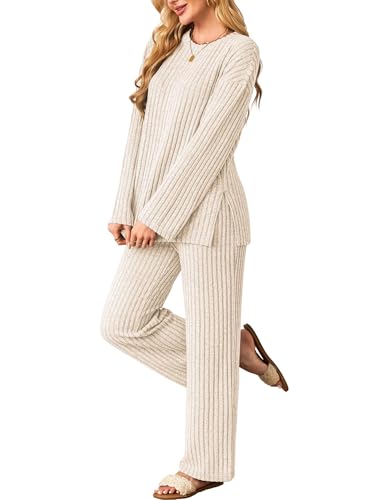 Womens Sets 2 Piece Outfits Matching Lounge Set Cozy Knit Pajamas Oversized Loungewear Fall Winter Clothes S-2XL