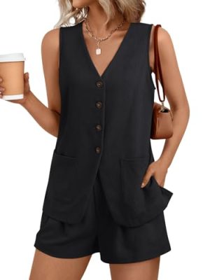 Summer Sets for Women Two Piece Vacation Outfits Short Set Button Down Business Casual Dressy 2 Piece Clothes 2025