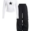 Tween Girls Clothes Ribbed Star Printed Shirt + Cargo Pants Sets Fall Outfits Sizes 7-16 Years