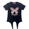 Girls' two-piece clothing set with butterfly pattern short sleeved T-shirt and work pants set