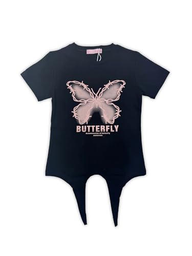 Girls' two-piece clothing set with butterfly pattern short sleeved T-shirt and work pants set