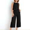 Two Piece Linen Sets for Women Pants Casual Dressy Outfit Sleeveless Crop Tank Wide Leg Pants Sets Matching Loungewear