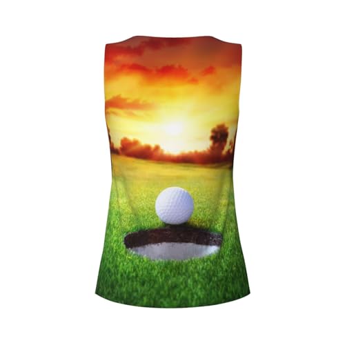Sport Golf Ball Sunset Tree Print Women's Workout Tank Top Quick-Drying Activewear Summer Fitness Outdoor Adventures