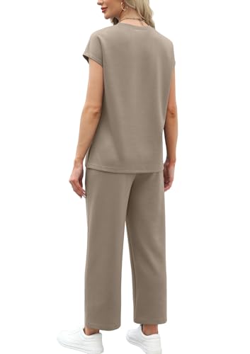 Two Piece Sets for Women Summer Travel Vacation Outfits Cap Sleeve Lounge Matching Sets Wide Leg Pants S-3XL