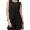 Women's Summer 2 Piece Outfits High Waisted Short Sets Crewneck Button Down Vest Business Work Blazer Suit
