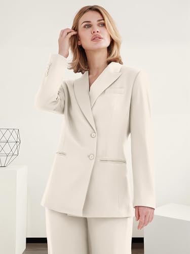 Women's 2 Piece Suit Two Button Business Casual Office Work Outfits Dressy Blazer Wide Leg Pants Set