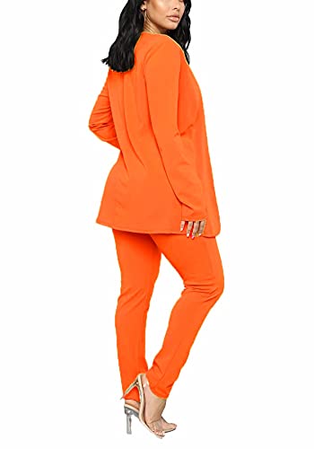 Women's Casual Pants Suit 2 Piece Business Outfits Solid Long Sleeve Blazer and Pencil Pant Sets