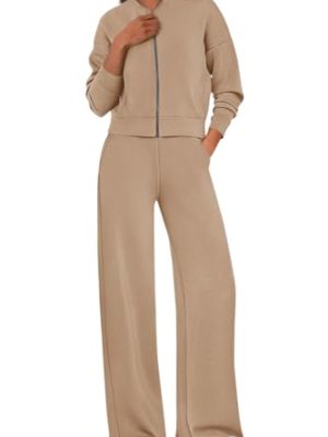 Women's 2 Piece Outfits Fall Sweatsuits Zip Up Sweatshirt Wide Leg Sweatpants Casual Tracksuit Lounge Sets