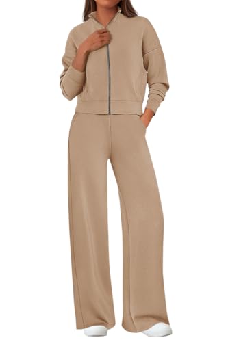 Women's 2 Piece Outfits Fall Sweatsuits Zip Up Sweatshirt Wide Leg Sweatpants Casual Tracksuit Lounge Sets