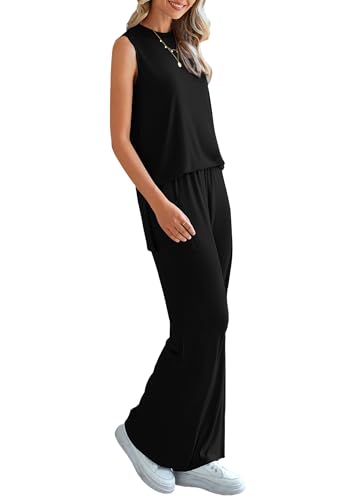 Women's 2 Piece Lounge Set 2025 Summer Casual Loose Tank Top Wide Leg Pants Matching Travel Outfits Tracksuit