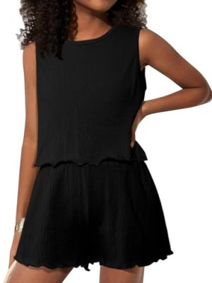 Girls' Summer 2 Piece Outfits Sleeveless Tank Tops and Wide Leg Shorts Sets