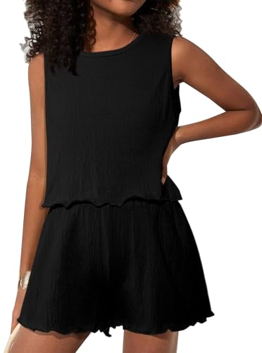 Girls' Summer 2 Piece Outfits Sleeveless Tank Tops and Wide Leg Shorts Sets