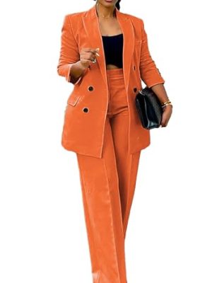 Pants Suits for Women Dressy 2 Piece Business Casual Outfits Double Breasted Blazer Wide Leg Pants Set Office Work