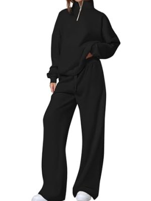 Womens Casual Two Piece Sets Fall 2025 Outfits Quarter Zip Sweatshirts Straight Leg Pants Sweatsuits Tracksuit