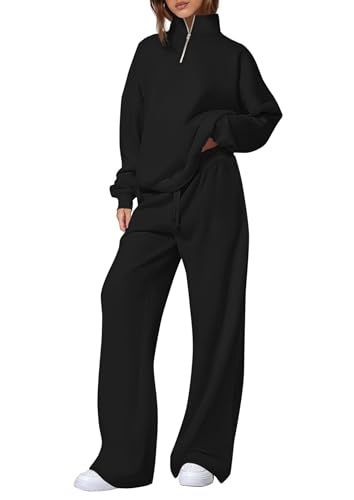 Womens Casual Two Piece Sets Fall 2025 Outfits Quarter Zip Sweatshirts Straight Leg Pants Sweatsuits Tracksuit