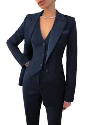 Business Women Suit Set 3 Pieces Notch Lapel Single Breasted Vest for Office Work Lady Suits (Blazer+Vest+Pants)