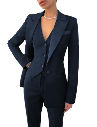 Business Women Suit Set 3 Pieces Notch Lapel Single Breasted Vest for Office Work Lady Suits (Blazer+Vest+Pants)