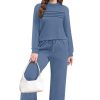 Two Piece Sets for Women Fall Travel Vacation Outfits Long Sleeve Lounge Sets Side Slit Wide Leg Pants S-3XL
