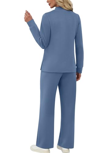 Two Piece Sets for Women Fall Travel Vacation Outfits Long Sleeve Lounge Sets Side Slit Wide Leg Pants S-3XL