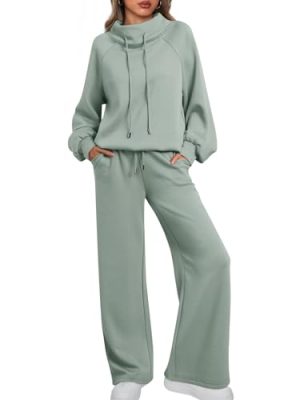 Lounge Sets for Women Sweatsuits 2 Piece Outfits 2025 Fall Drawstring Sweatshirt Wide Leg Sweatpants Tracksuit