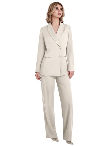 Women's 2 Piece Suit Two Button Business Casual Office Work Outfits Dressy Blazer Wide Leg Pants Set