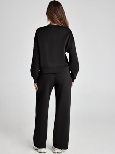 Women's 2 Piece Sweatsuits Sets Long Sleeve Pullover Tops Wide Leg Pants Casual Lounge Sweat Sets Fall Outfits
