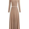 Women's Spring 2 Piece Outfits Dressy Casual Ribbed Knit Long Sleeve Crop Tops Maxi Flowy Skirts Matching Sets