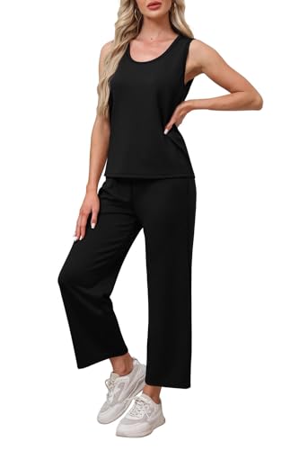 Two Piece Sets for Women Casual Travel Vacation Outfits Summer Wide Leg Pants Lounge Sets