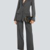 Women's 2 Piece Pant Suit Business Casual Outfits Striped Notched Collar Blazer Wide Leg Pants Sets