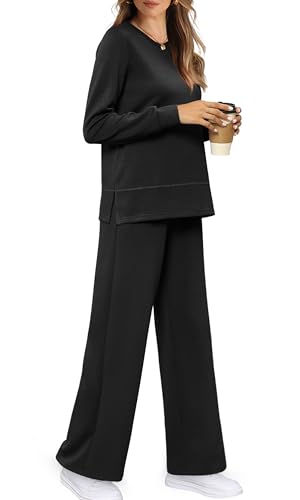 Women's 2 Piece Lounge Sets Sweatshirt Casual Travel Outfits Fashion Wide Leg Tracksuit Cozy Sweatsuits