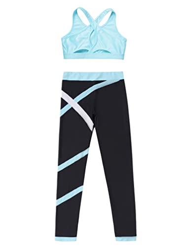 Kids Girls Athletic Dance Crop Top and Legging Gymnastics Dance Outfits 2 Piece Dancewear Gym Workout Outfits