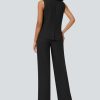 Women's 2 Piece Blazer Outfits Sleeveless Crewneck Vest Wide Leg Pantsuit 2025 Dressy Casual Work Sets