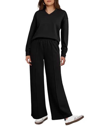 Women's 2 Piece Sweatsuits Sets Long Sleeve Pullover Tops Wide Leg Pants Casual Lounge Sweat Sets Fall Outfits