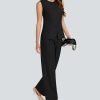 Women's 2 Piece Blazer Outfits Sleeveless Crewneck Vest Wide Leg Pantsuit 2025 Dressy Casual Work Sets