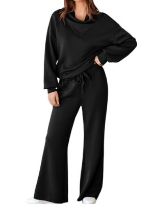 Women's 2 Piece Outfits Lounge Set Mock Neck Long Sleeve Sweatshirt With Wide Leg Pants Sweatsuit Fall 2025